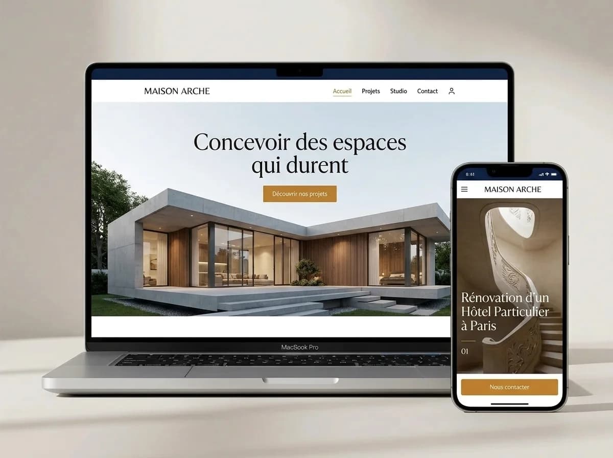 Site vitrine affiché sur un ordinateur portable et un smartphone