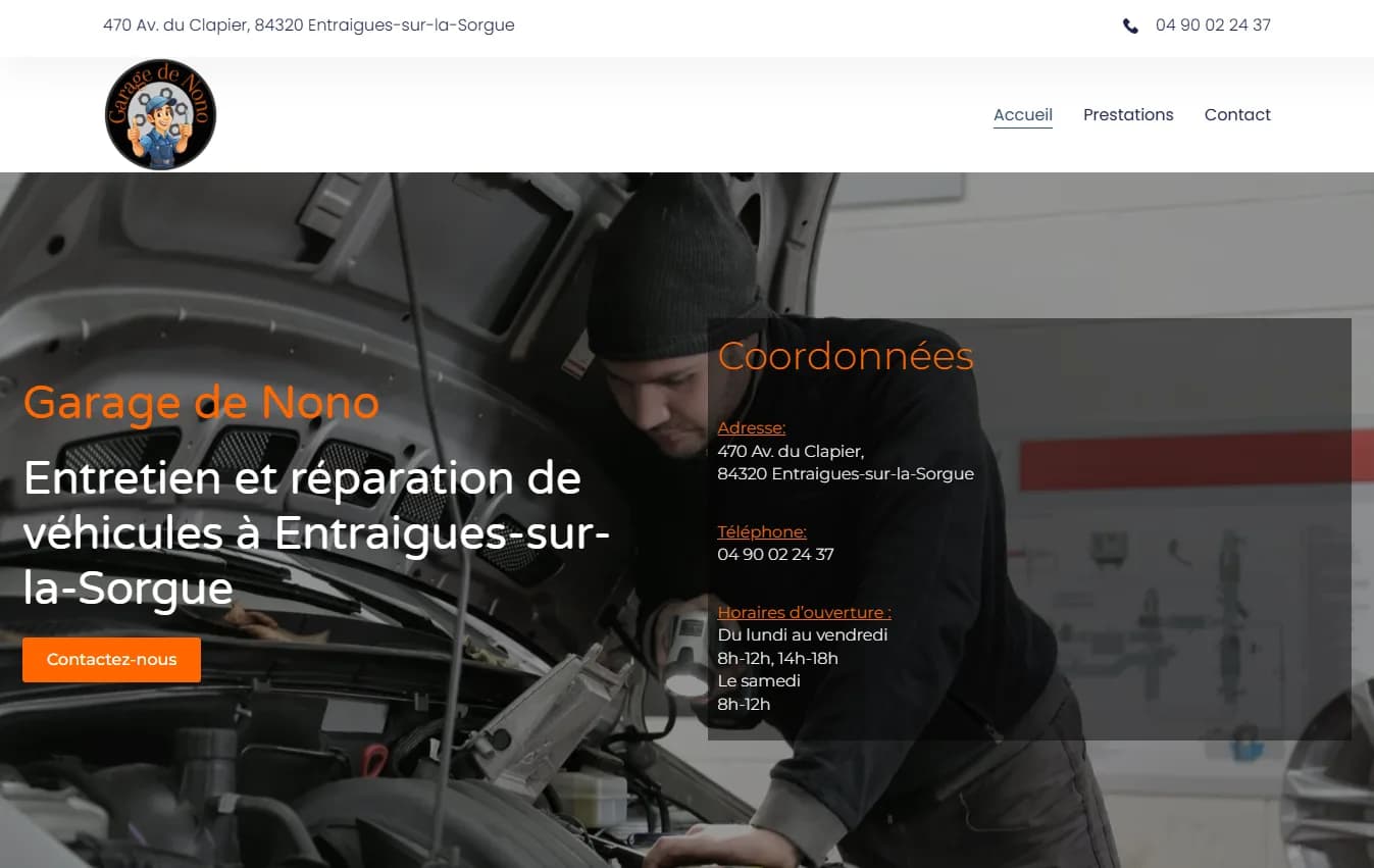 Site vitrine Garage de Nono, client autonome au quotidien